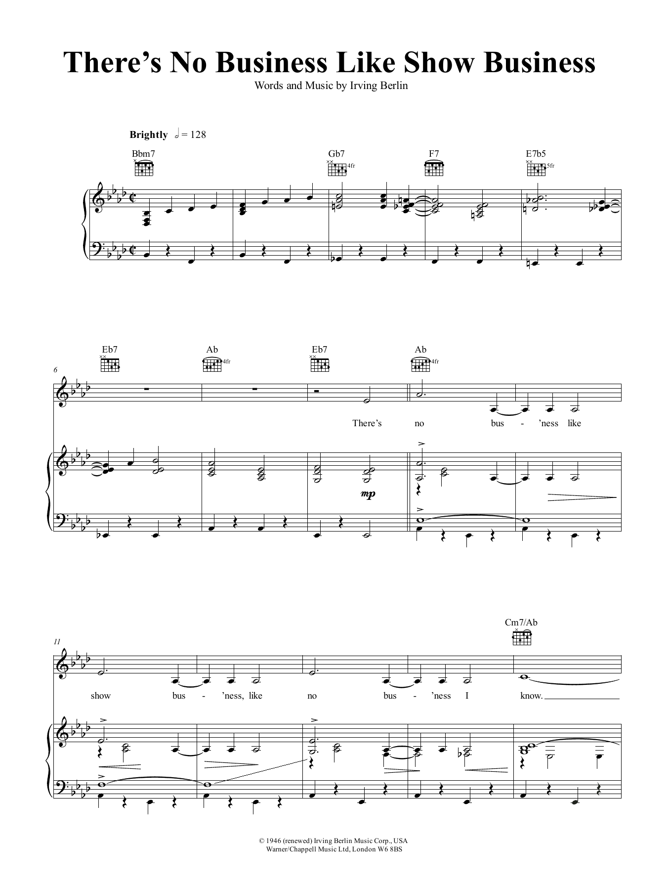 Irving Berlin There's No Business Like Show Business sheet music notes and chords arranged for Viola Solo