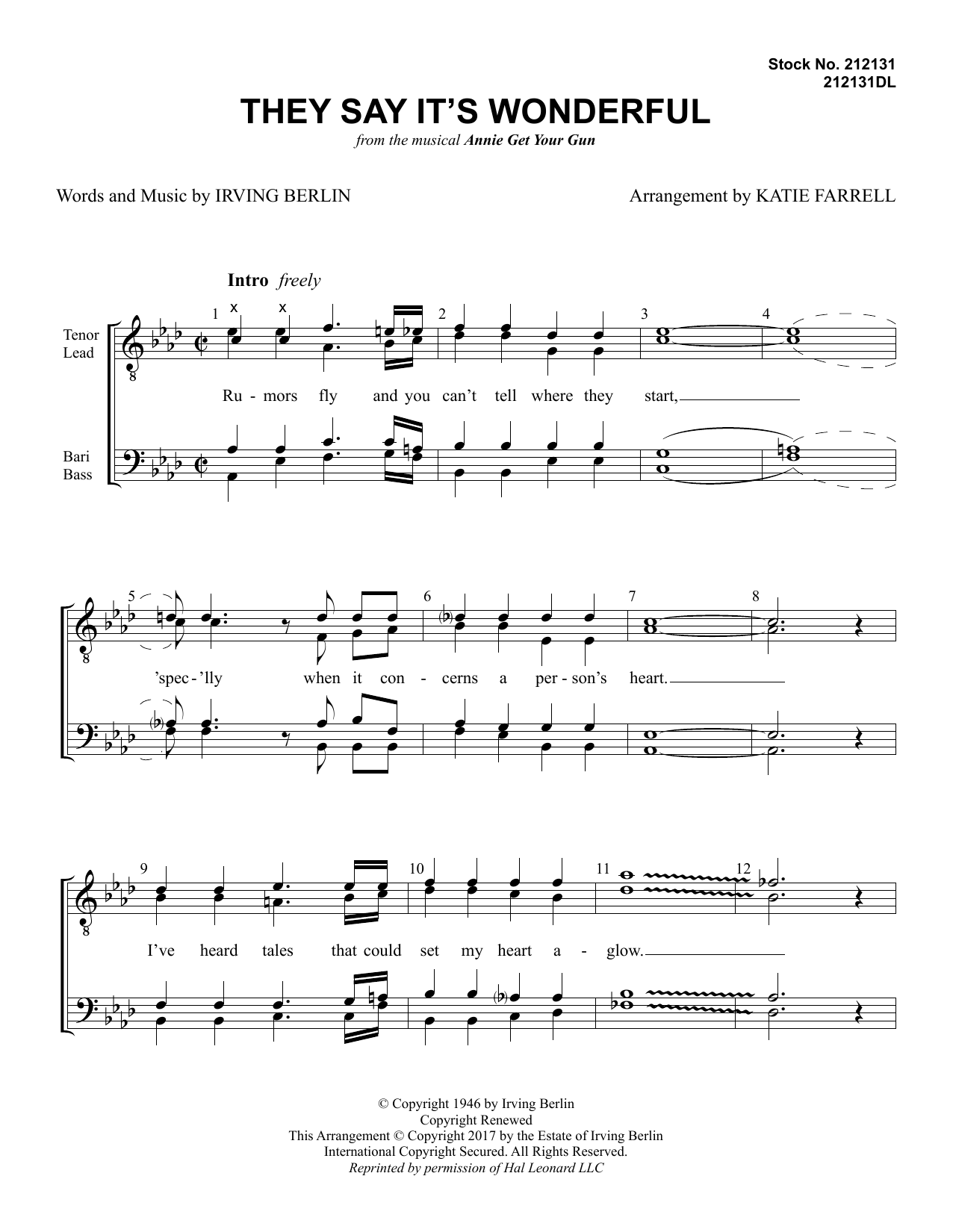 Irving Berlin They Say It's Wonderful (from Annie Get Your Gun) (arr. Katie Farrell) sheet music notes and chords arranged for SATB Choir