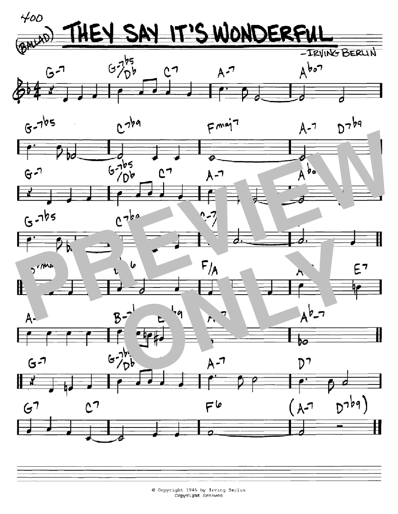 Irving Berlin They Say It's Wonderful sheet music notes and chords arranged for Real Book – Melody, Lyrics & Chords