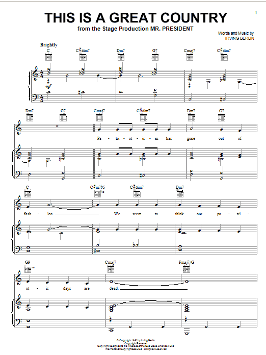 Irving Berlin This Is A Great Country sheet music notes and chords arranged for Piano, Vocal & Guitar Chords (Right-Hand Melody)