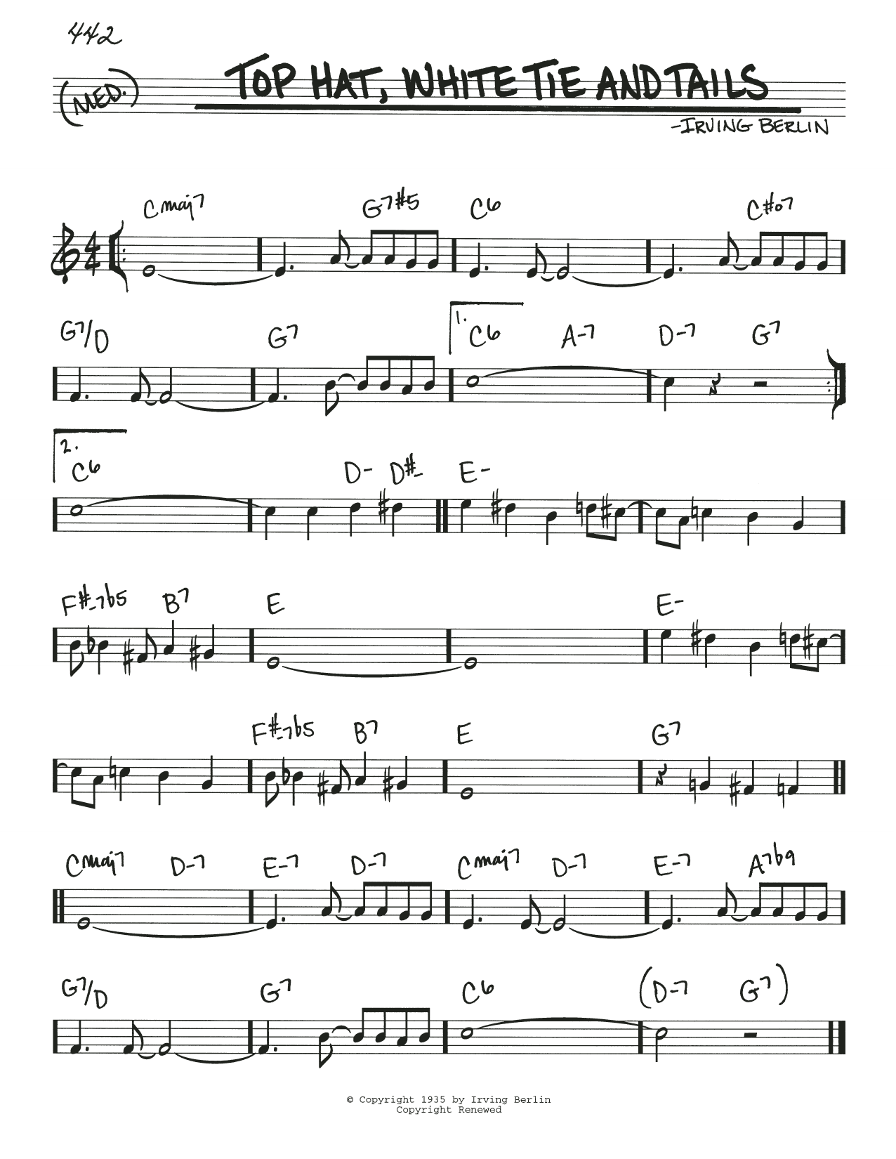 Irving Berlin Top Hat, White Tie And Tails sheet music notes and chords arranged for 5-Finger Piano