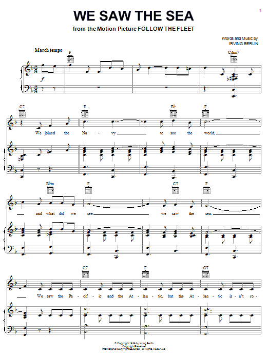 Irving Berlin We Saw The Sea sheet music notes and chords arranged for Piano, Vocal & Guitar Chords (Right-Hand Melody)