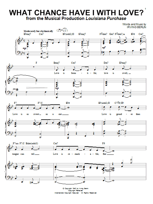Irving Berlin What Chance Have I With Love? sheet music notes and chords arranged for Piano & Vocal