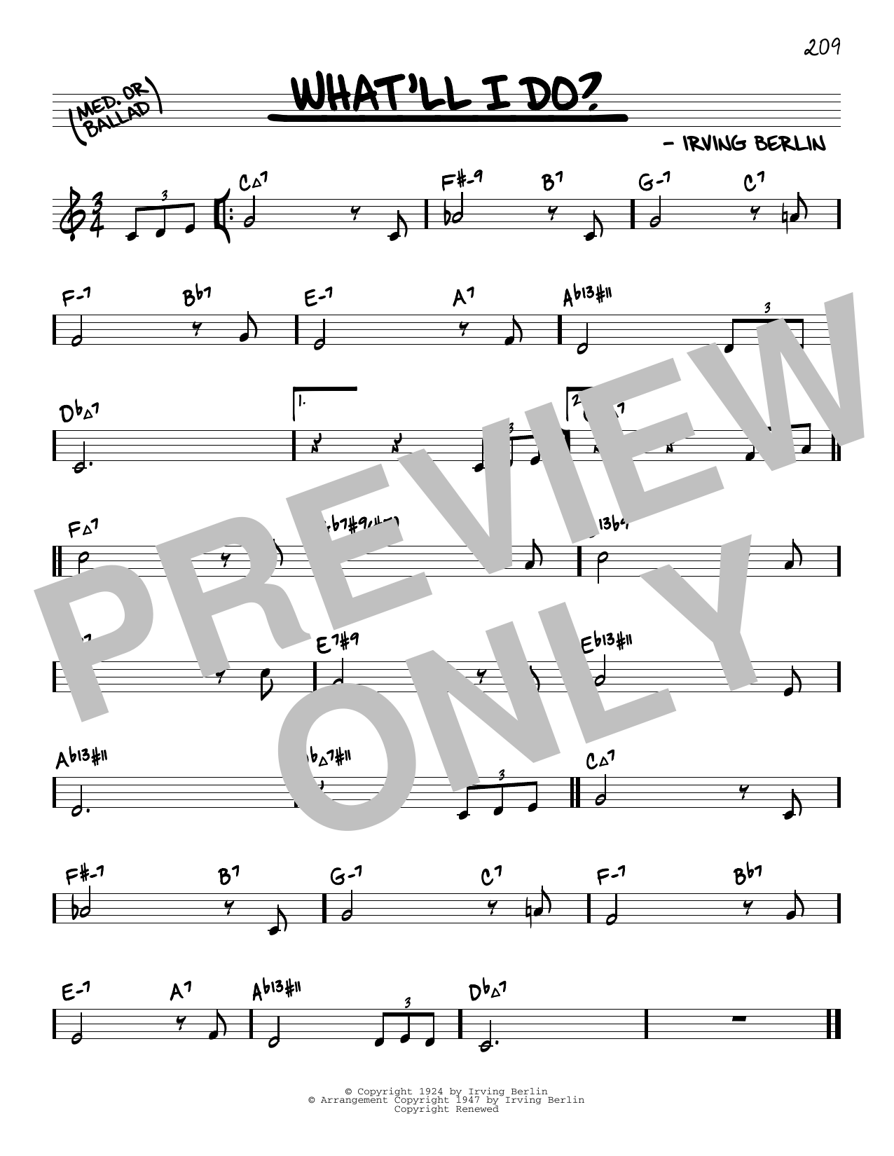 Irving Berlin What'll I Do? (arr. David Hazeltine) sheet music notes and chords arranged for Real Book – Enhanced Chords