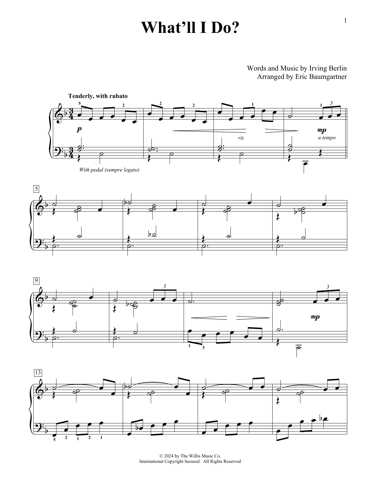 Irving Berlin What'll I Do? (arr. Eric Baumgartner) sheet music notes and chords arranged for Educational Piano
