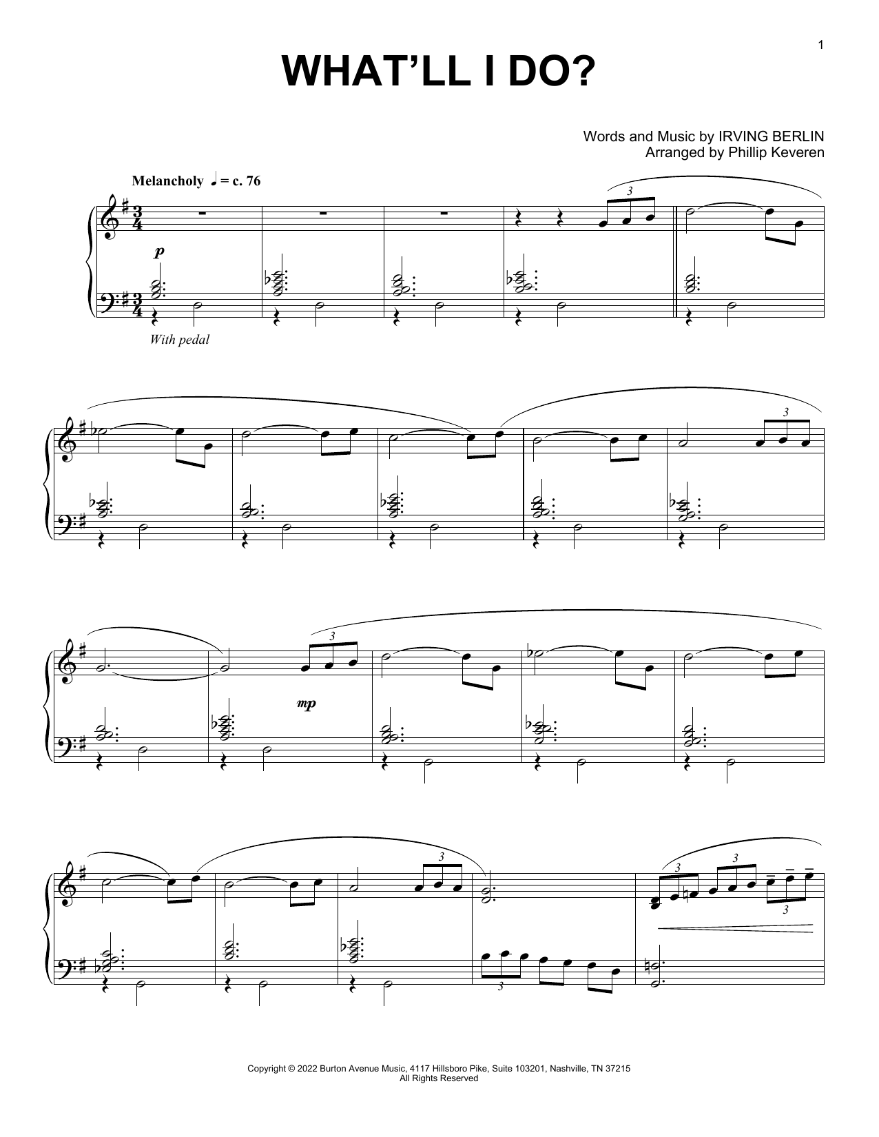 Irving Berlin What'll I Do? (arr. Phillip Keveren) sheet music notes and chords arranged for Piano Solo