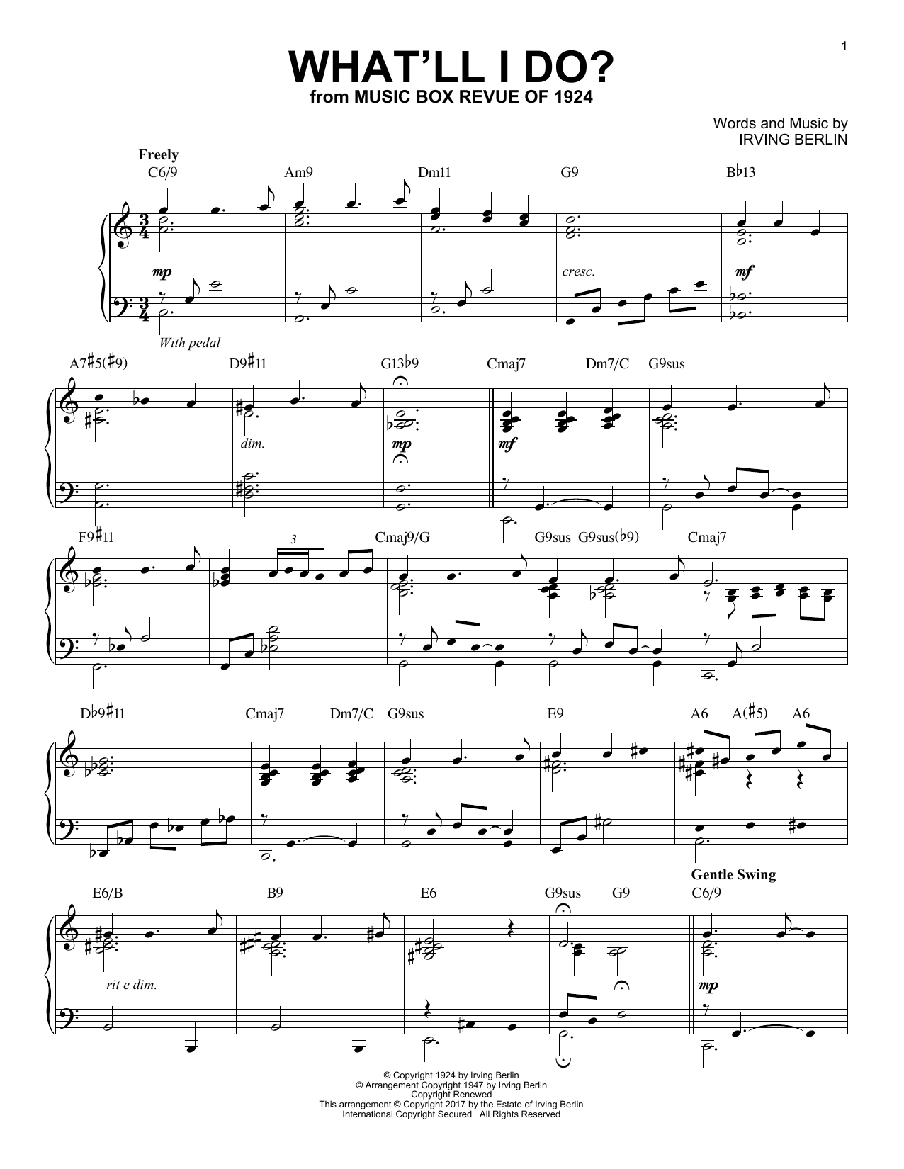 Irving Berlin What'll I Do? [Jazz version] sheet music notes and chords arranged for Piano Solo