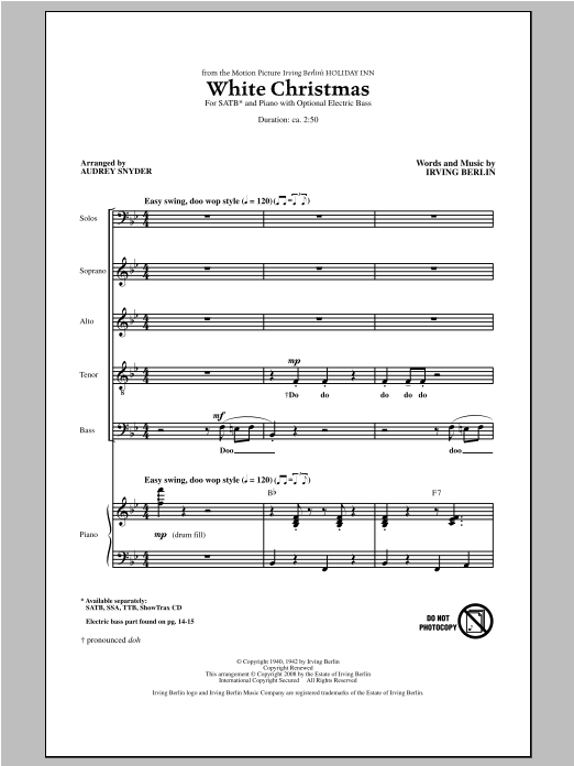 Irving Berlin White Christmas (arr. Audrey Snyder) sheet music notes and chords arranged for SSA Choir