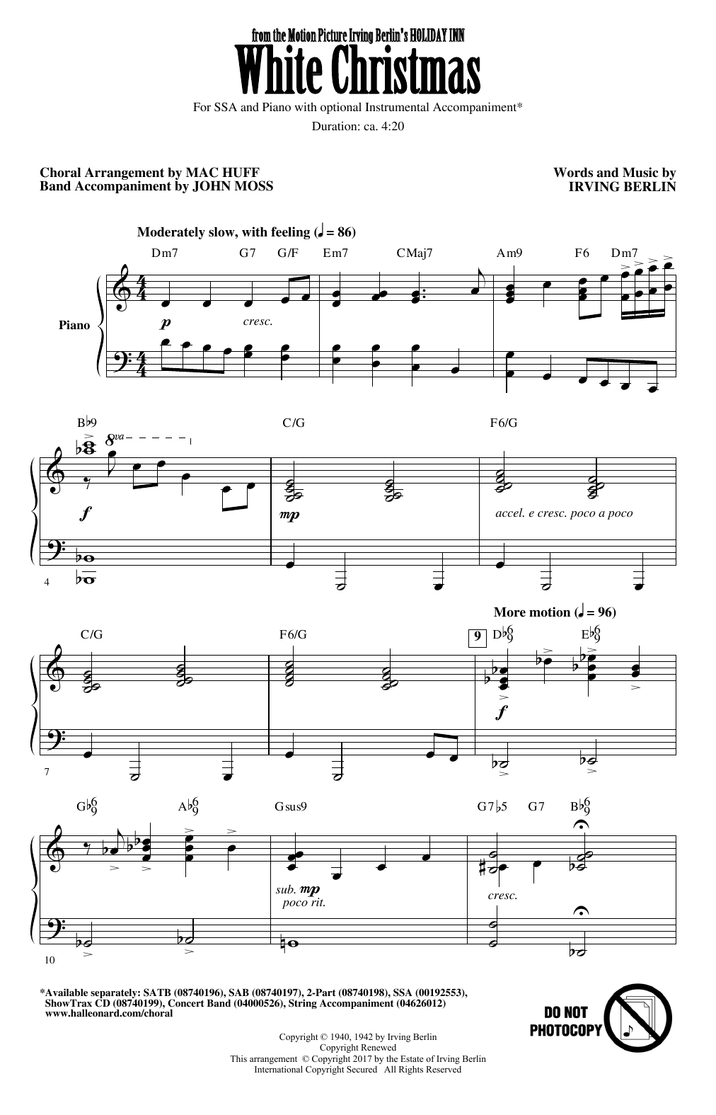 Irving Berlin White Christmas (arr. Mac Huff) sheet music notes and chords arranged for SSA Choir