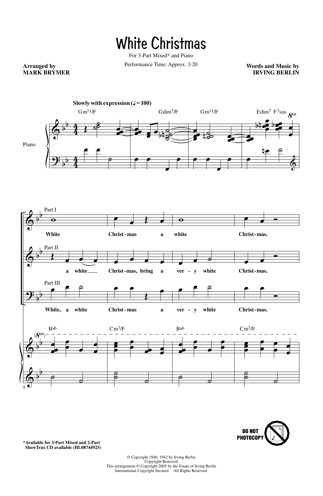 Irving Berlin White Christmas (arr. Mark Brymer) sheet music notes and chords arranged for 3-Part Mixed Choir