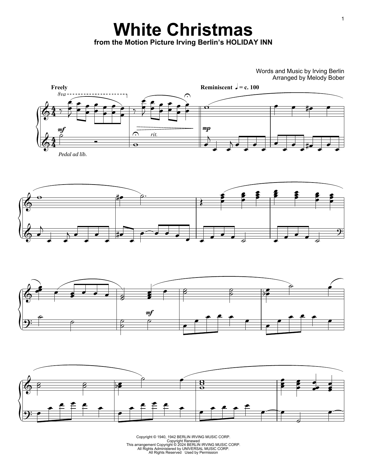 Irving Berlin White Christmas (arr. Melody Bober) sheet music notes and chords arranged for Educational Piano