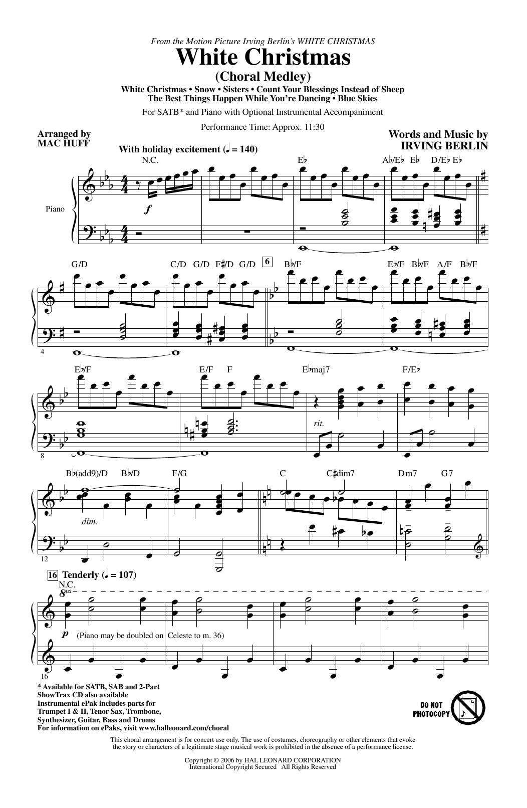 Irving Berlin White Christmas (Choral Medley) (arr. Mac Huff) sheet music notes and chords arranged for SATB Choir