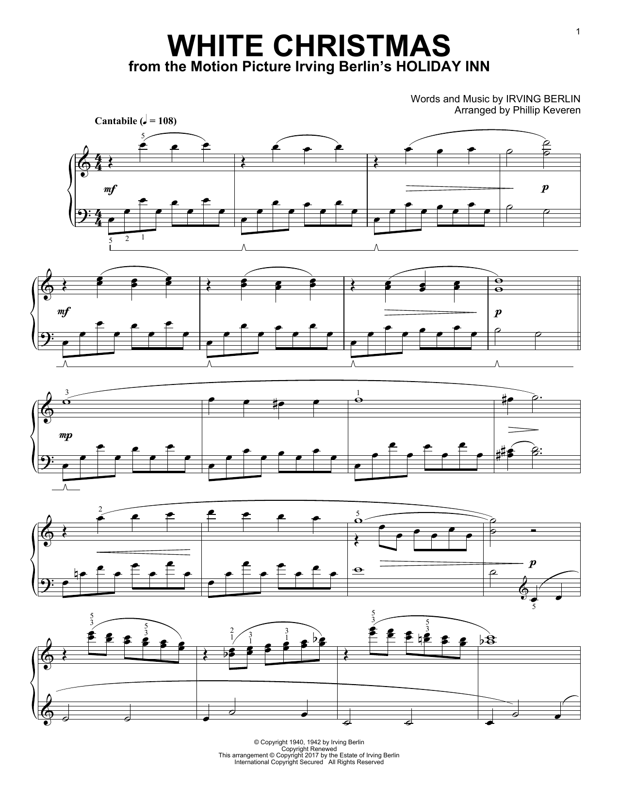 Irving Berlin White Christmas [Classical version] (arr. Phillip Keveren) sheet music notes and chords arranged for Piano Solo