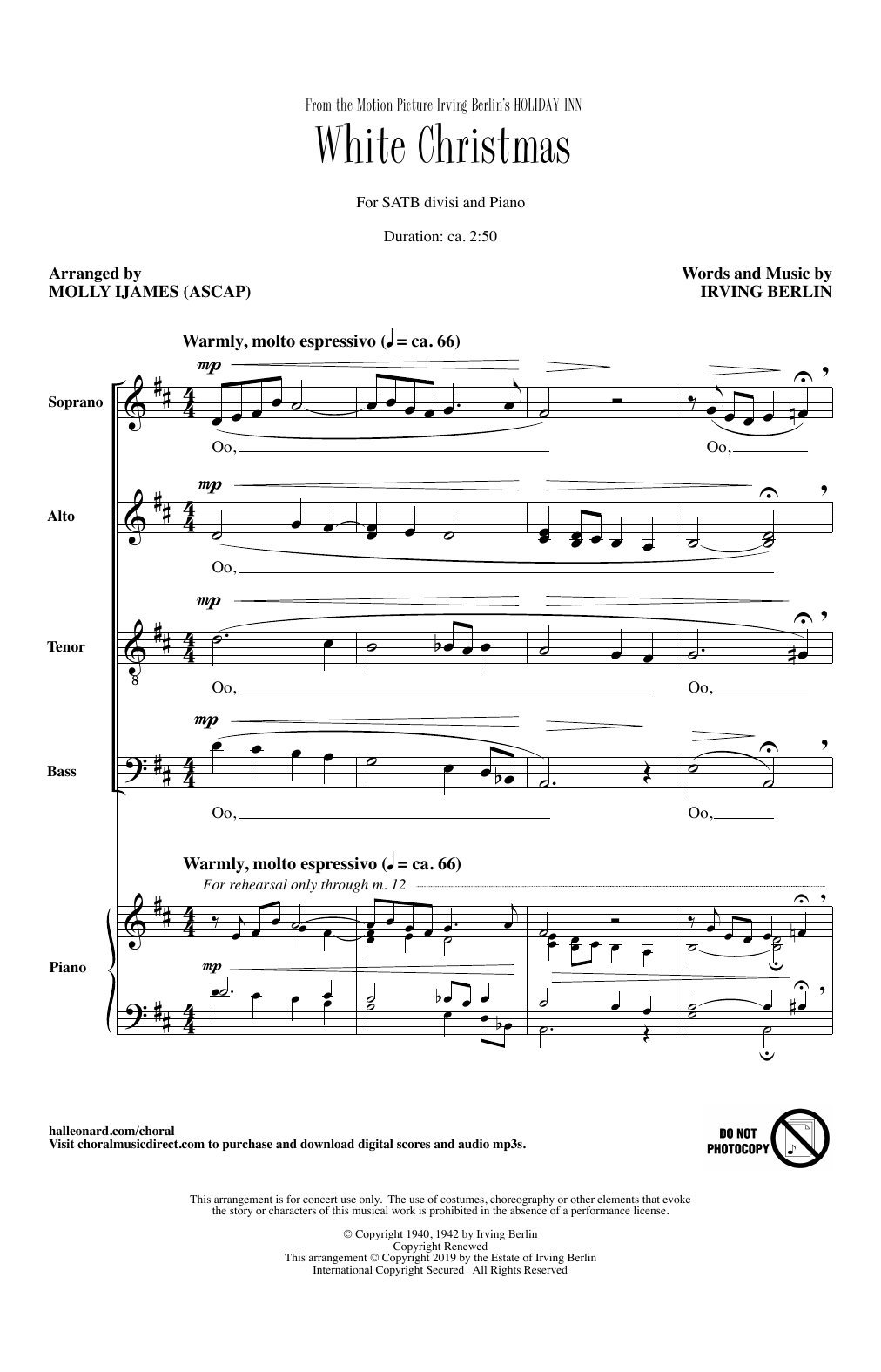 Irving Berlin White Christmas (from Holiday Inn) (arr. Molly Ijames) sheet music notes and chords arranged for SATB Choir
