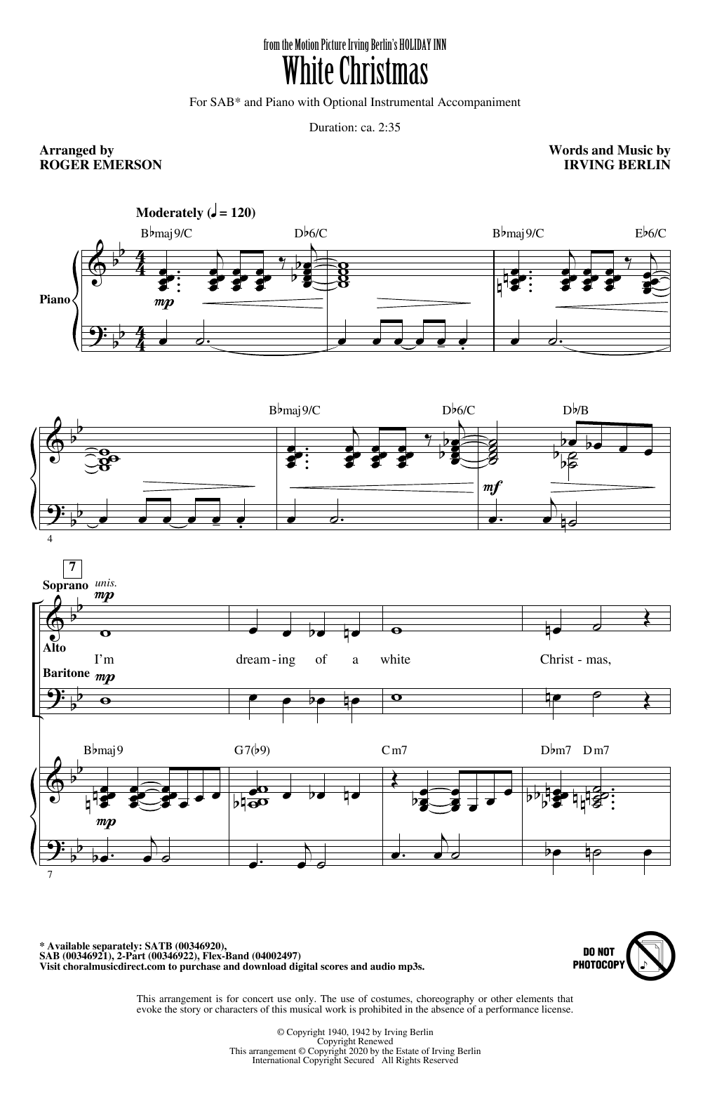 Irving Berlin White Christmas (from Holiday Inn) (arr. Roger Emerson) sheet music notes and chords arranged for 2-Part Choir