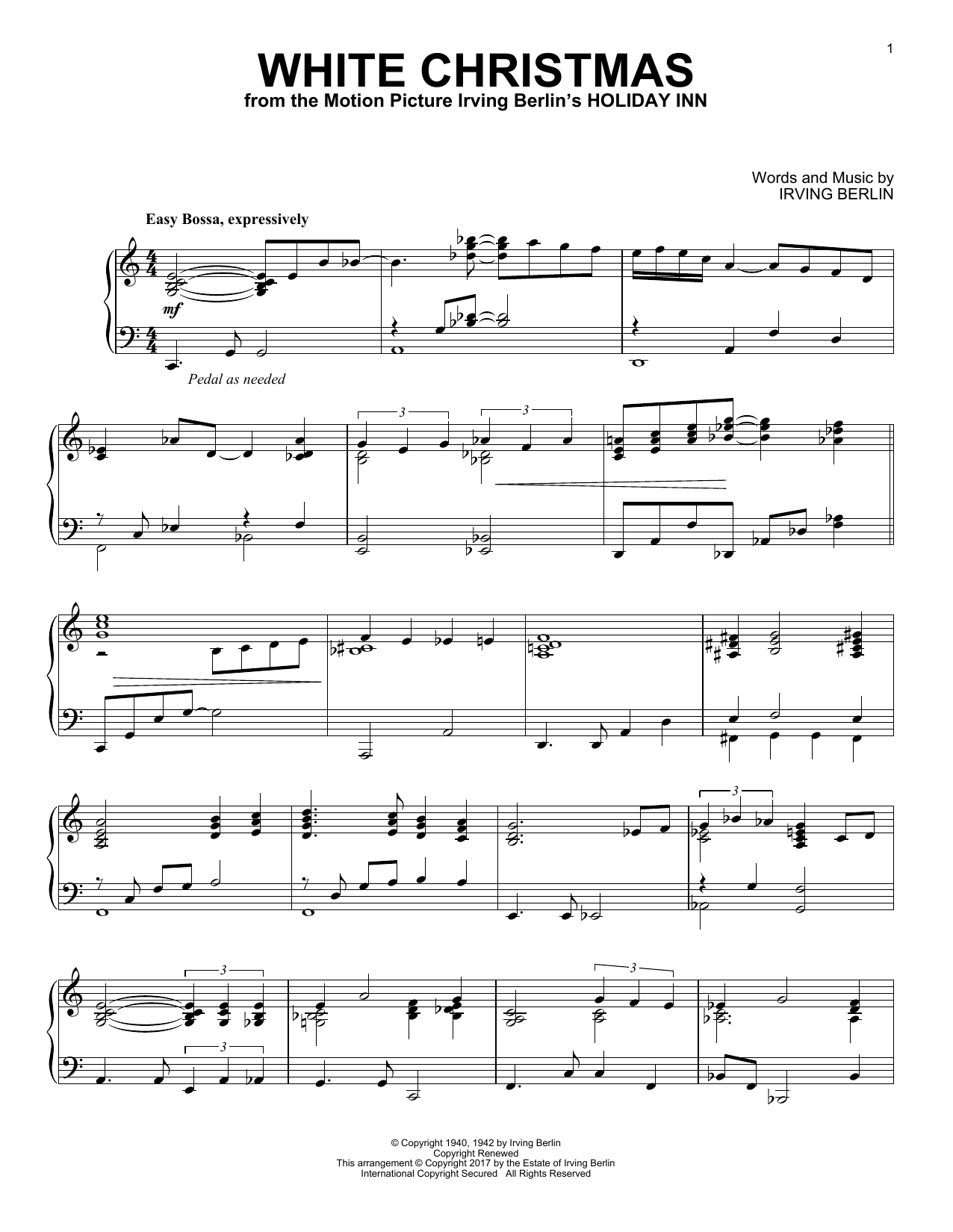 Irving Berlin White Christmas [Jazz version] sheet music notes and chords arranged for Piano Solo