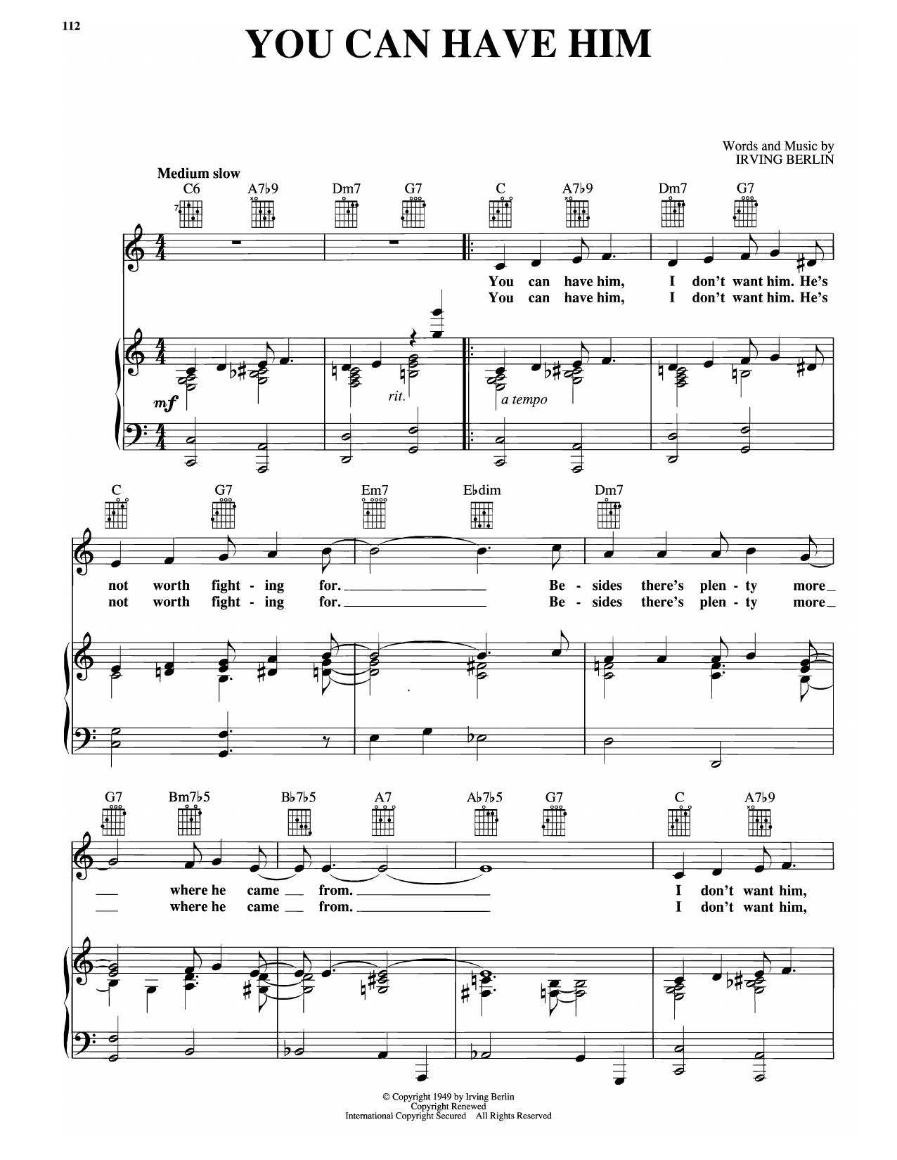 Irving Berlin You Can Have Him (from Miss Liberty) sheet music notes and chords arranged for Piano, Vocal & Guitar Chords (Right-Hand Melody)
