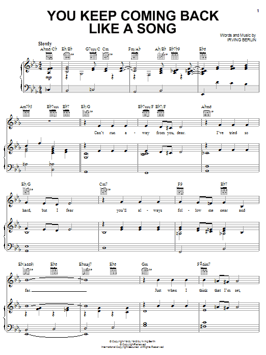Irving Berlin You Keep Coming Back Like A Song sheet music notes and chords arranged for Piano, Vocal & Guitar Chords (Right-Hand Melody)