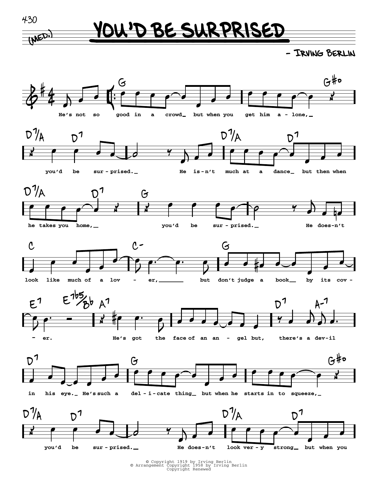 Irving Berlin You'd Be Surprised (High Voice) sheet music notes and chords arranged for Real Book – Melody, Lyrics & Chords