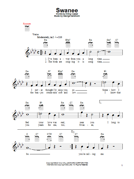 Irving Caesar Swanee sheet music notes and chords arranged for Real Book – Melody & Chords