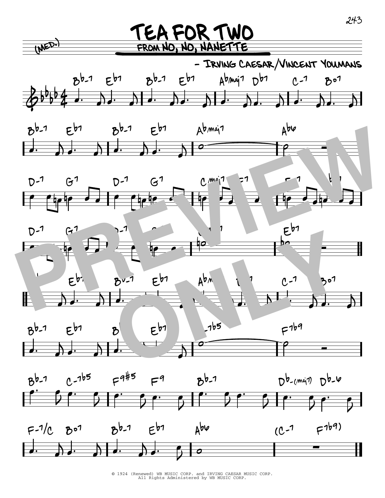 Irving Caesar Tea For Two sheet music notes and chords arranged for Real Book – Melody & Chords