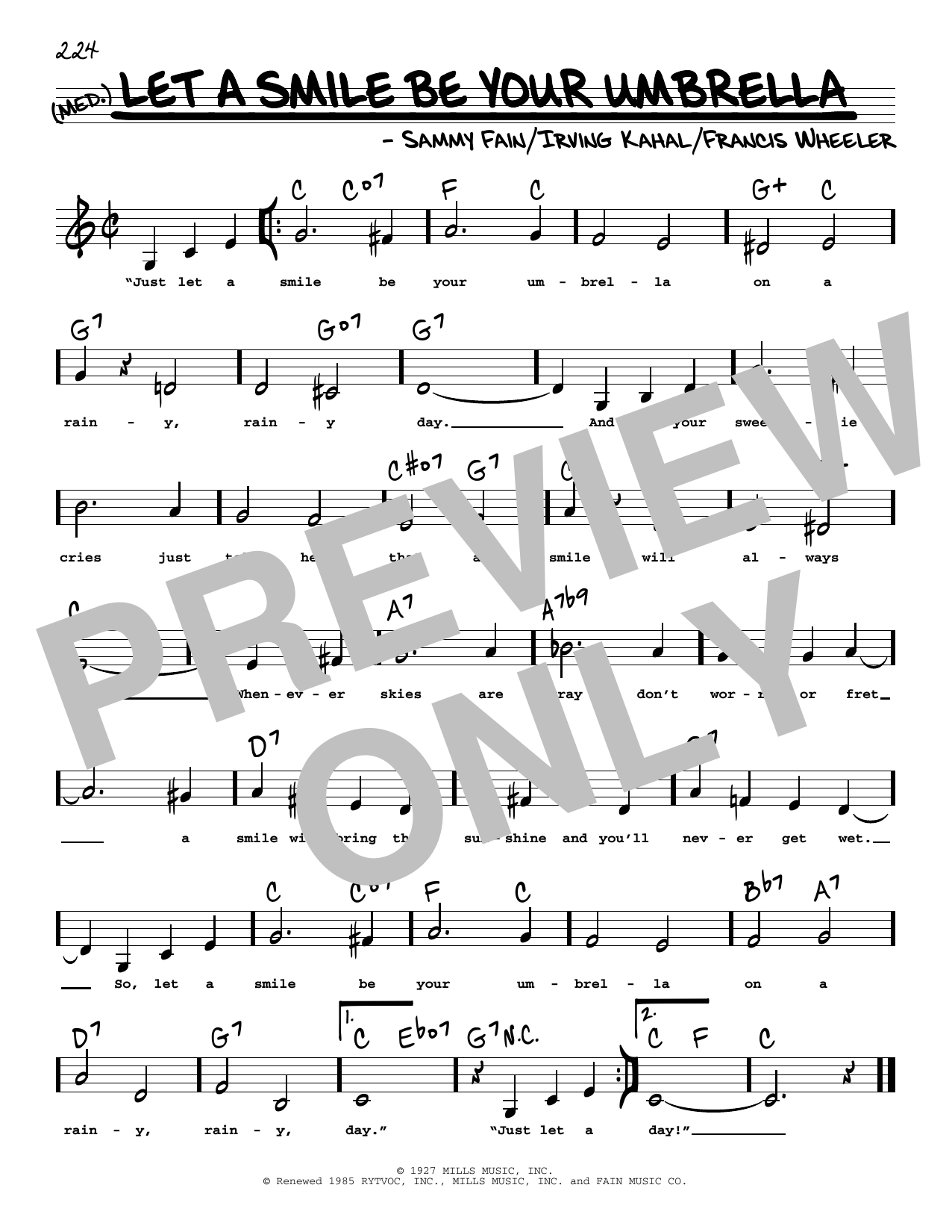 Irving Kahal Let A Smile Be Your Umbrella (Low Voice) sheet music notes and chords arranged for Real Book – Melody, Lyrics & Chords