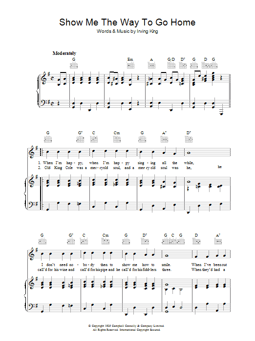 Irving King Show Me The Way To Go Home sheet music notes and chords arranged for Guitar Chords/Lyrics