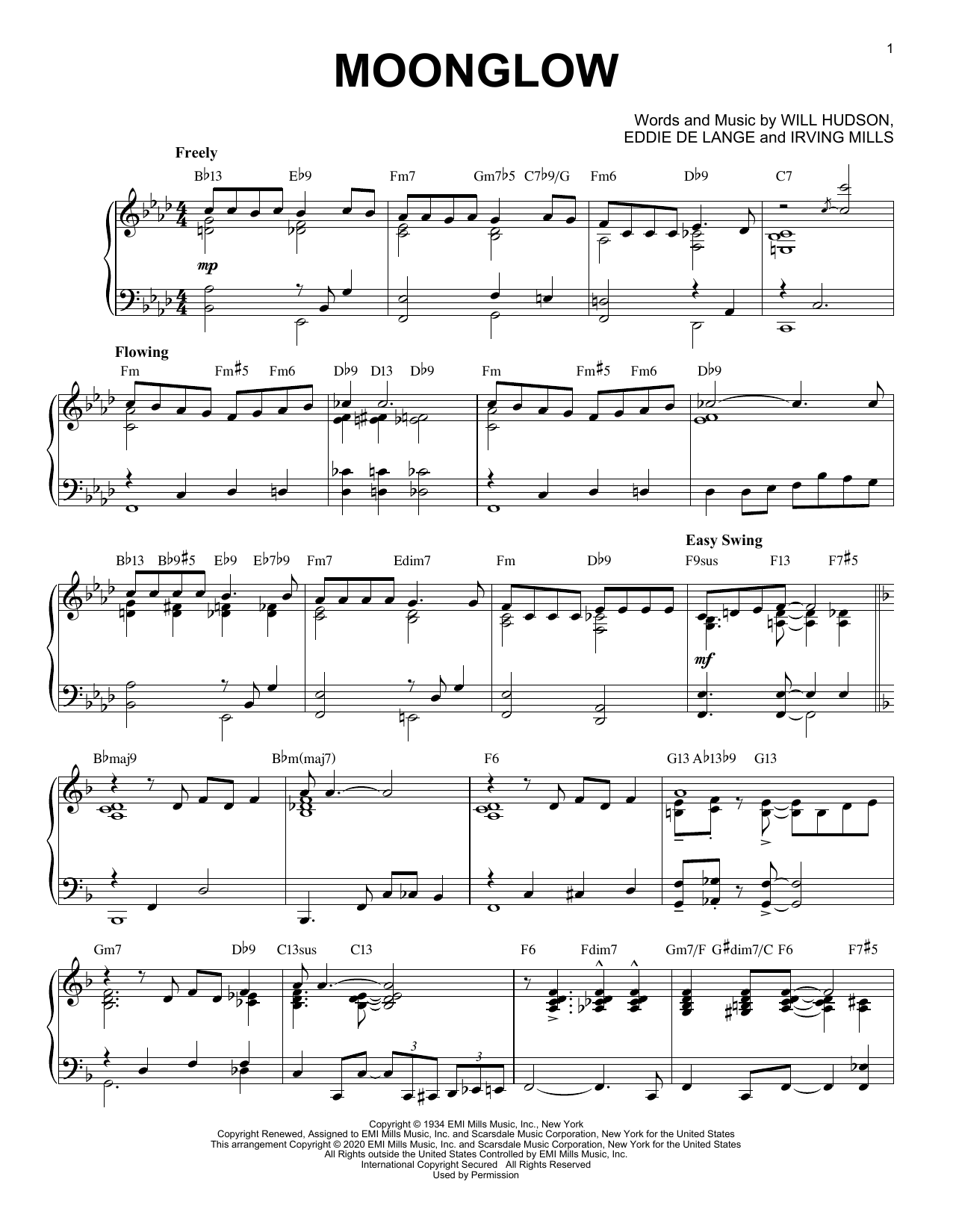 Irving Mills Moonglow [Jazz version] (arr. Brent Edstrom) sheet music notes and chords arranged for Piano Solo