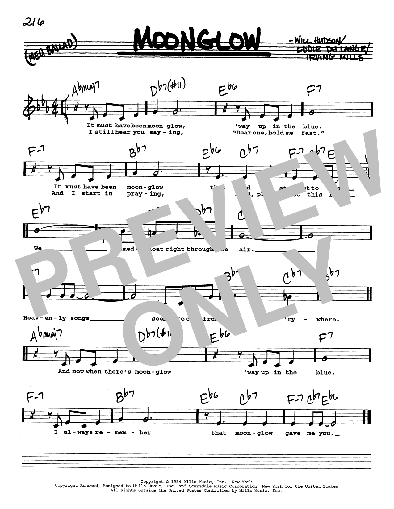 Irving Mills Moonglow (Low Voice) sheet music notes and chords arranged for Real Book – Melody, Lyrics & Chords