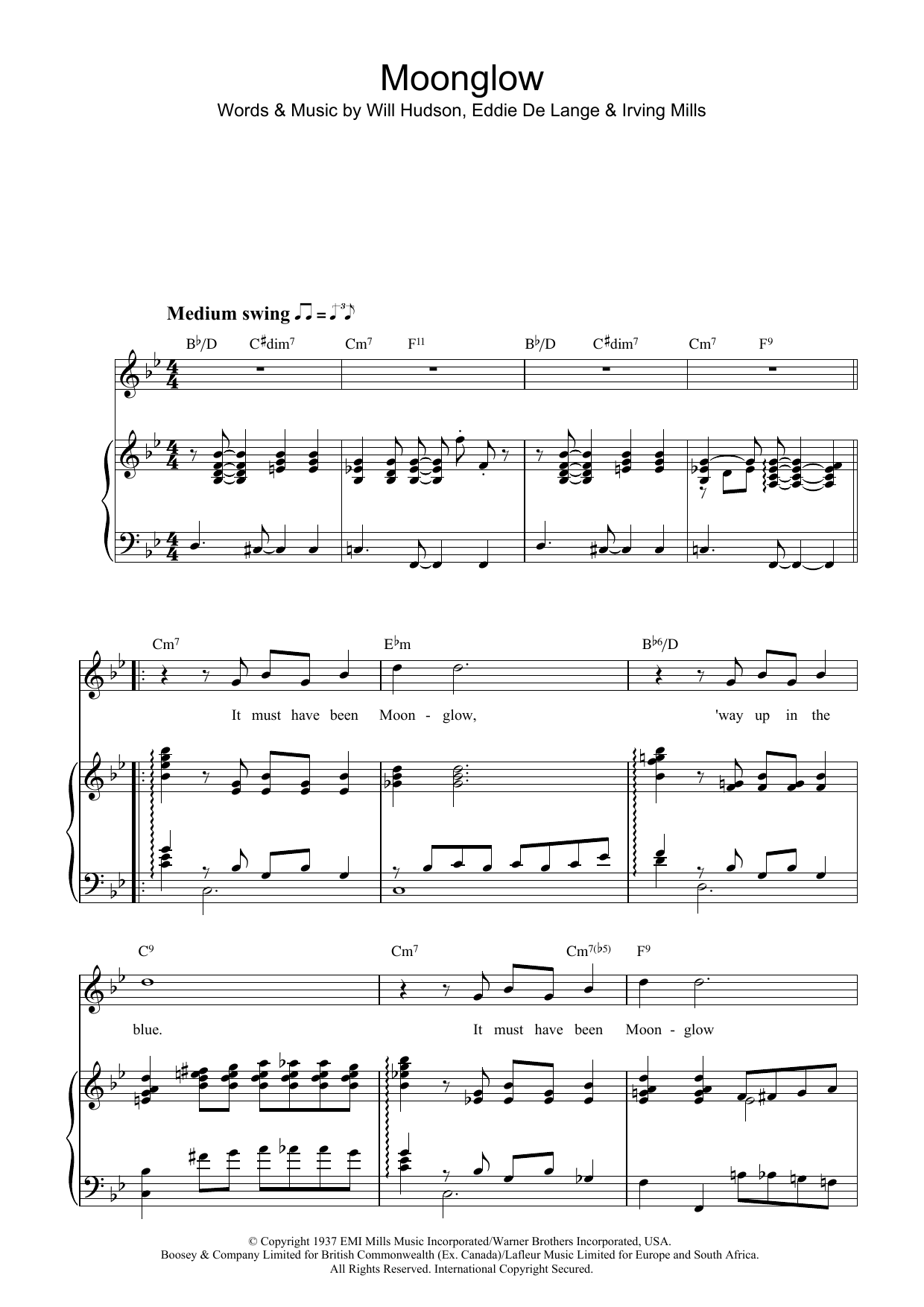 Irving Mills Moonglow sheet music notes and chords arranged for Easy Piano
