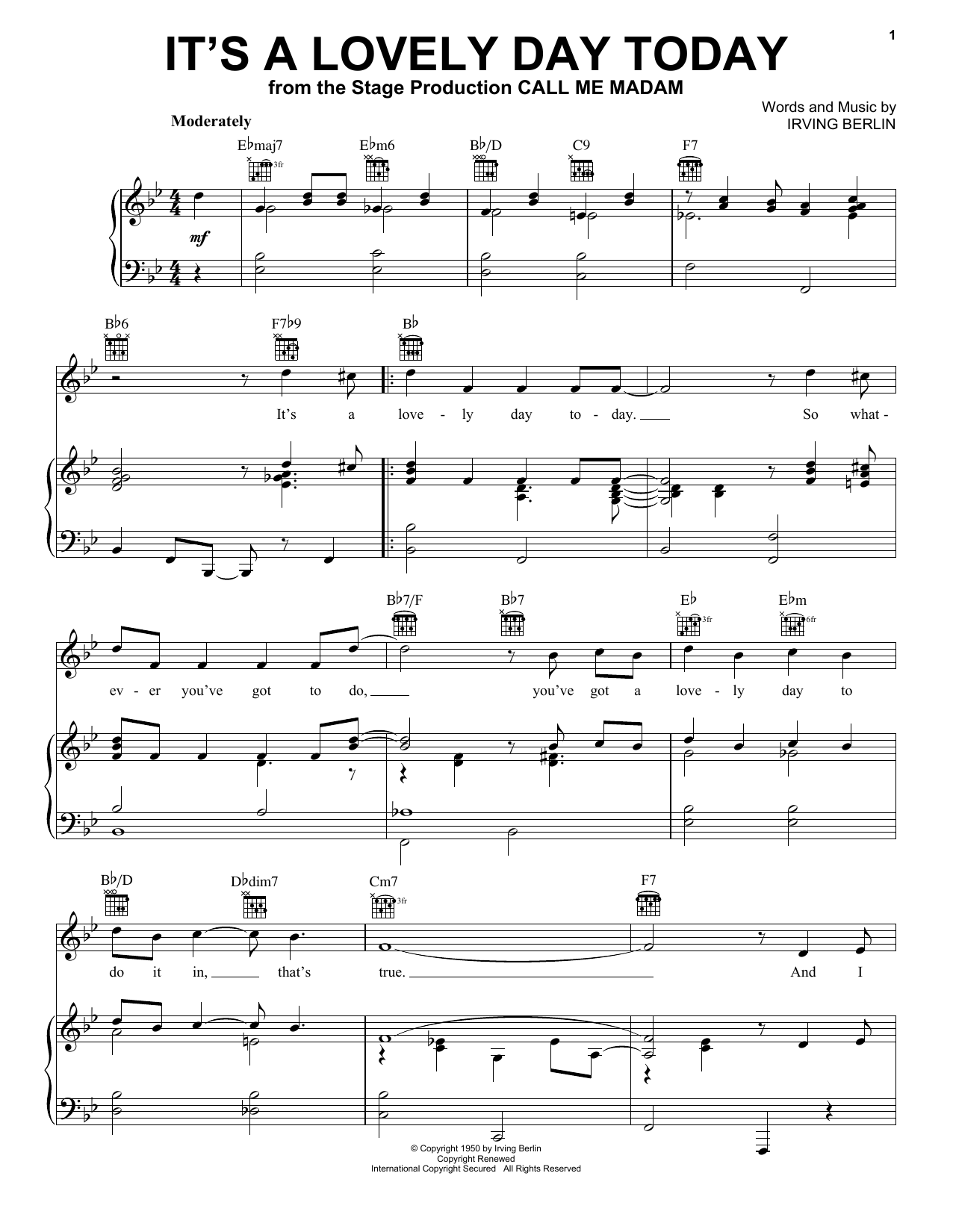 Irving Berlin It's A Lovely Day Today sheet music notes and chords. Download Printable PDF.