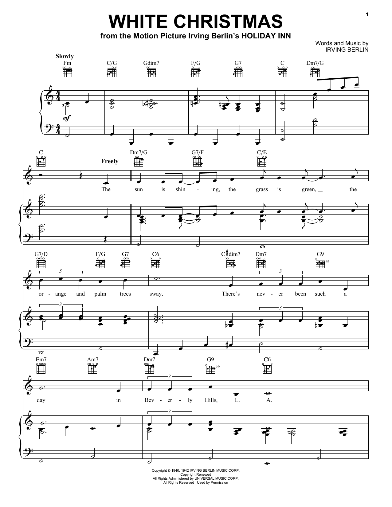 Irving Berlin White Christmas sheet music notes and chords arranged for Ukulele