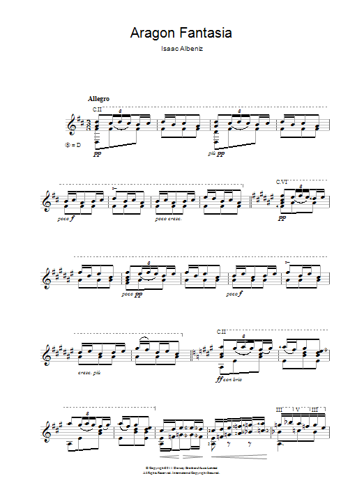 Isaac Albéniz Aragon Fantasia sheet music notes and chords arranged for Easy Guitar