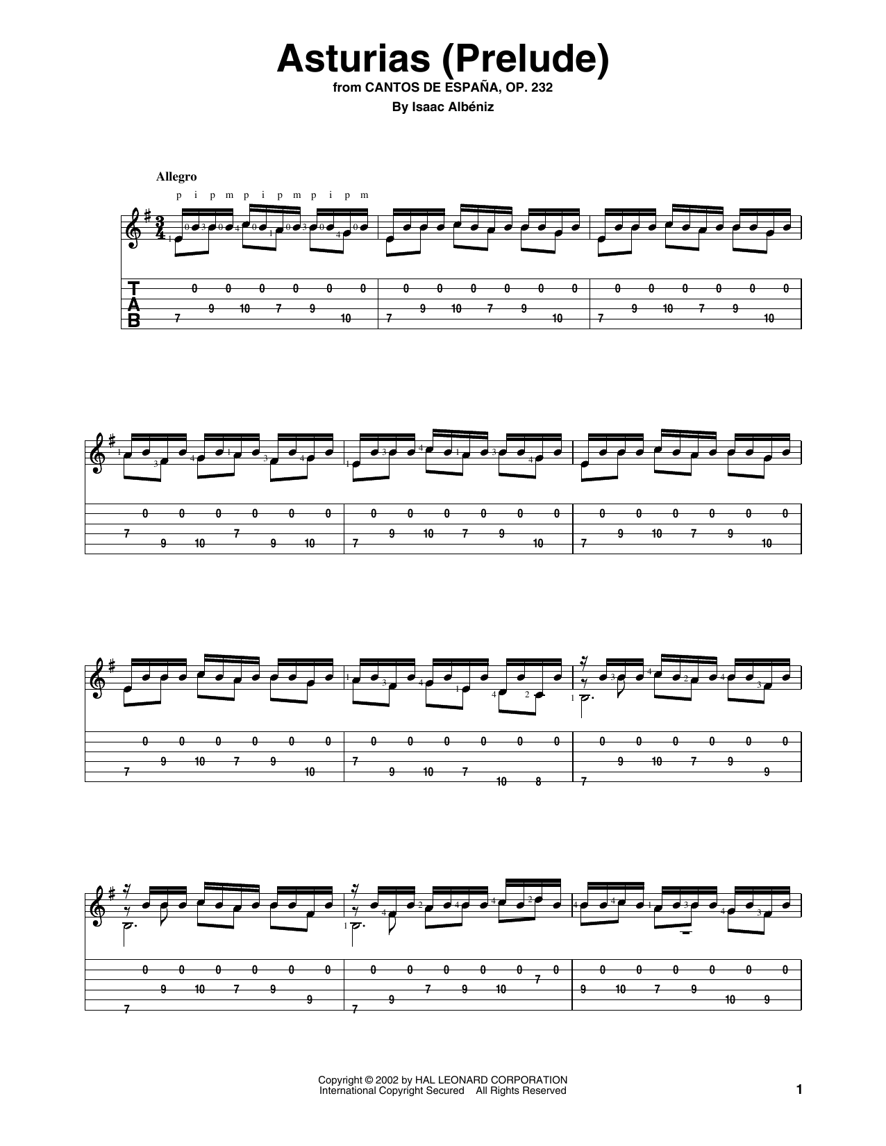 Isaac Albeniz Asturias (Prelude) sheet music notes and chords arranged for Solo Guitar