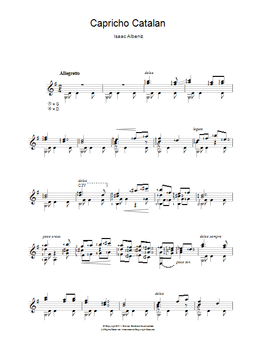 Isaac Albéniz Capricho Catalan sheet music notes and chords arranged for Easy Guitar