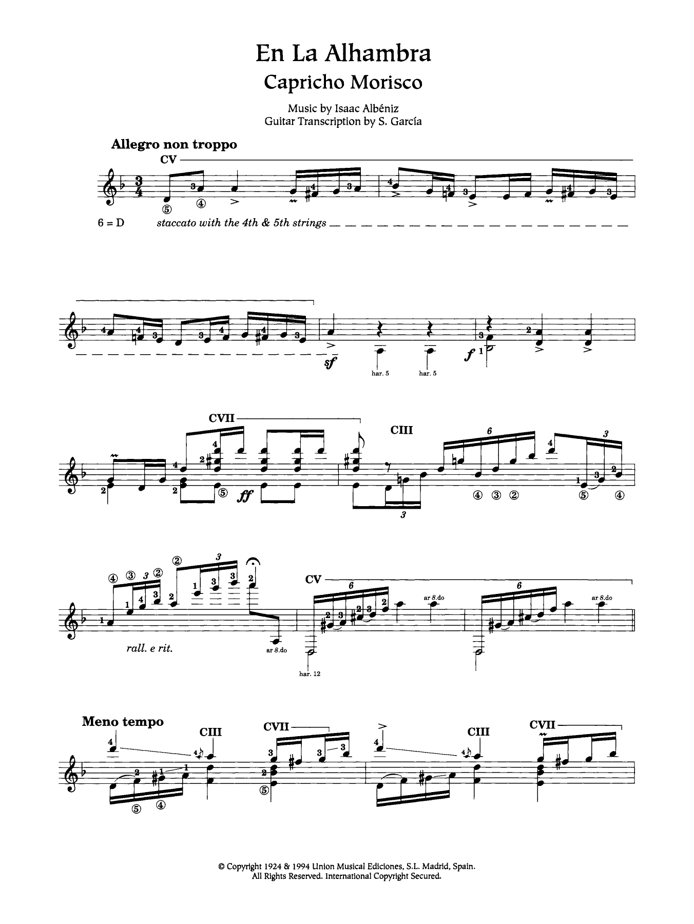 Isaac Albéniz En La Alhambra (Capricho Morisco) sheet music notes and chords arranged for Easy Guitar