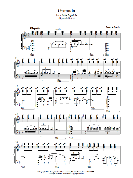 Isaac Albeniz Granada From Suite Espanola sheet music notes and chords arranged for Piano Solo