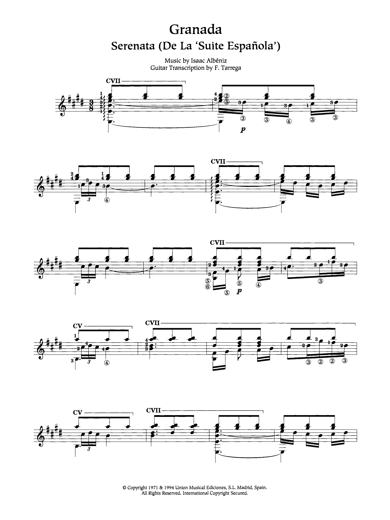 Isaac Albéniz Granada sheet music notes and chords arranged for Easy Guitar