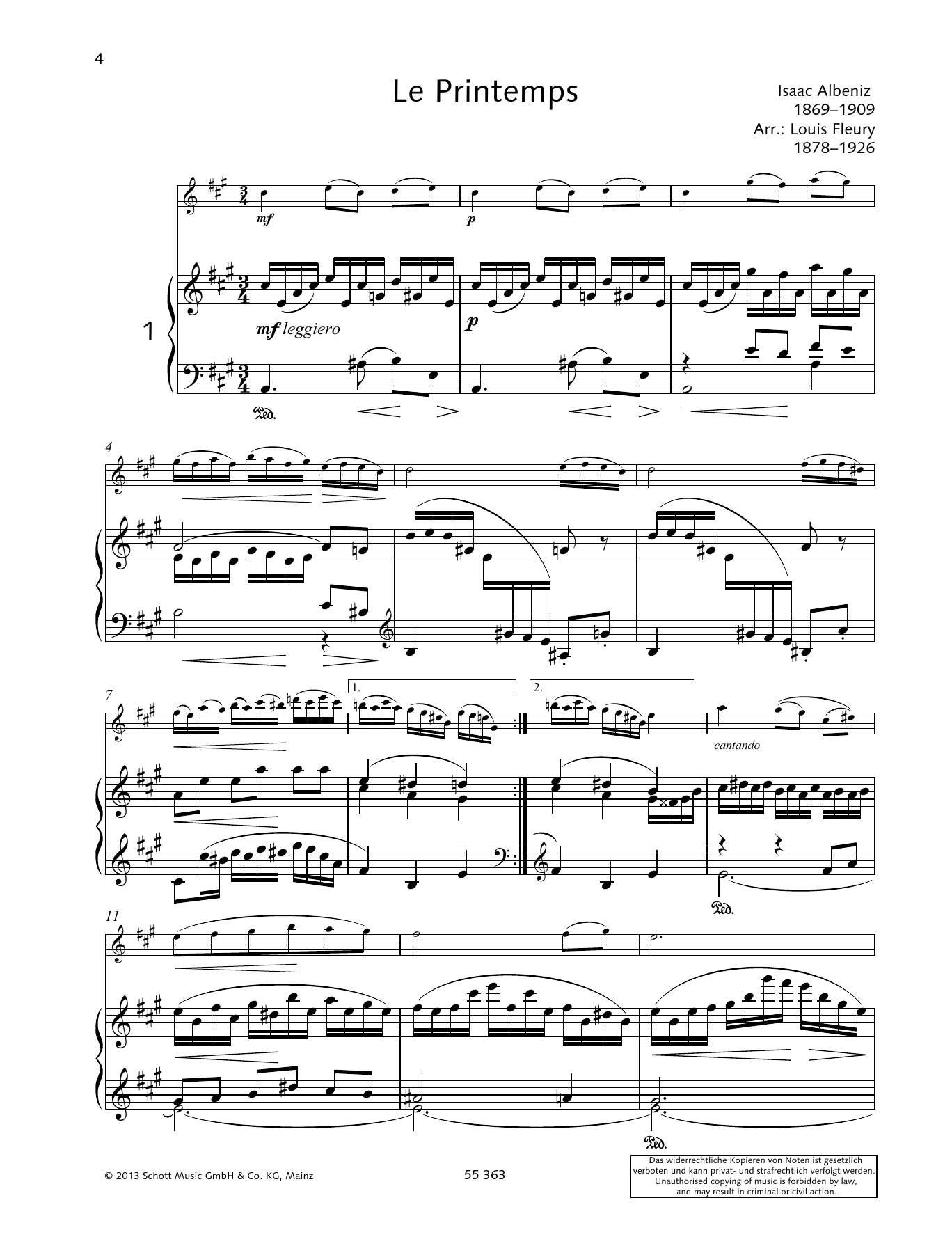 Isaac Albéniz Le Printemps sheet music notes and chords arranged for Woodwind Solo