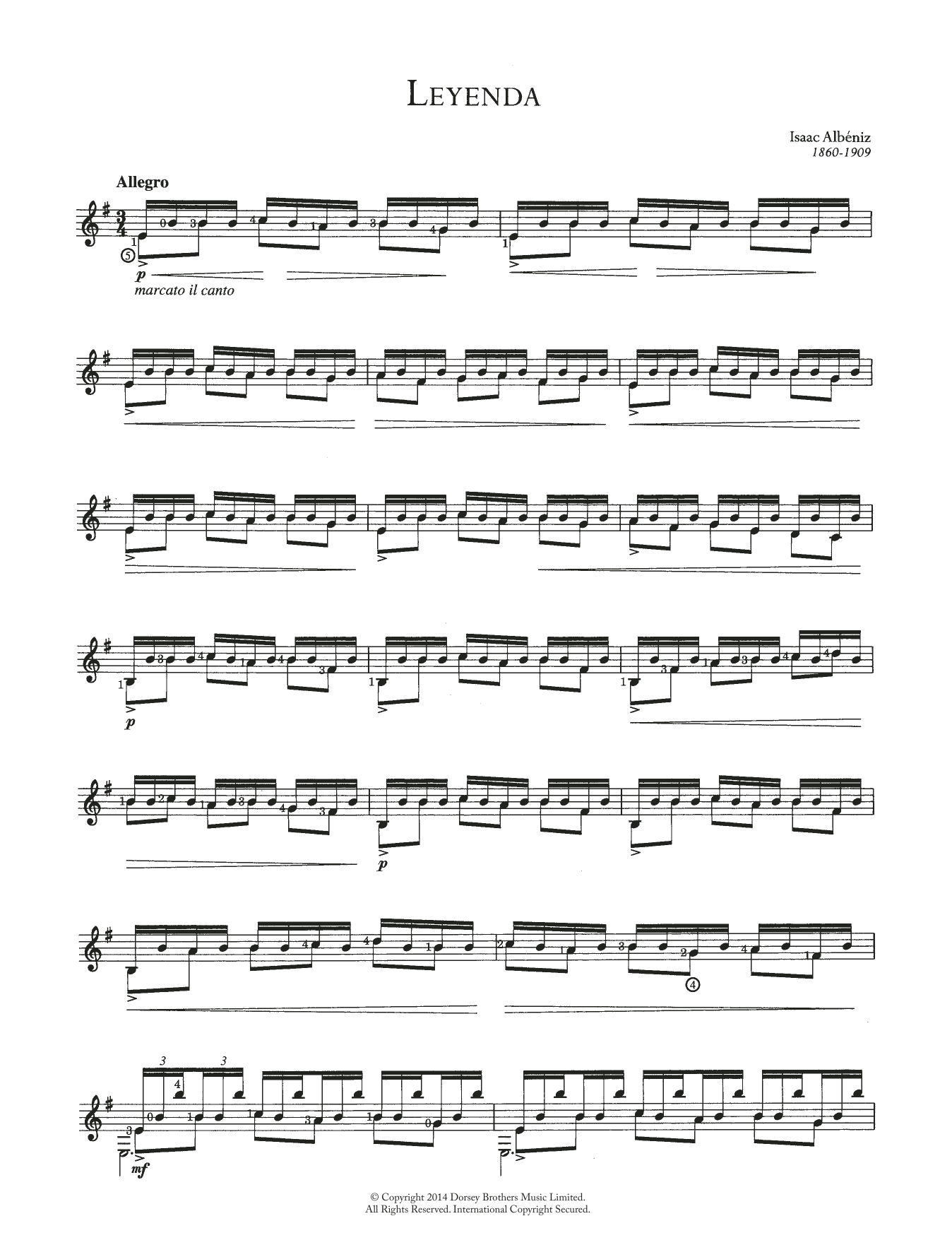 Isaac Albéniz Leyenda (Asturias) sheet music notes and chords arranged for Solo Guitar