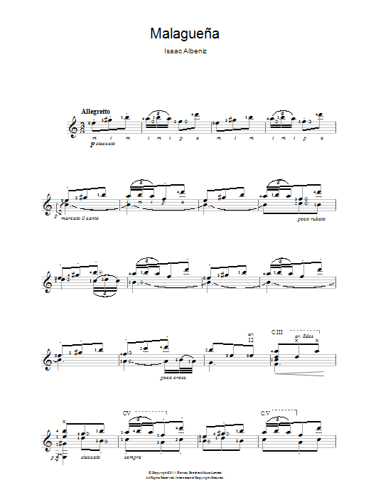 Isaac Albéniz Malaguena sheet music notes and chords arranged for Easy Guitar