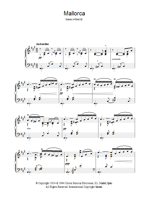 Isaac Albéniz Mallorca sheet music notes and chords arranged for Piano Solo