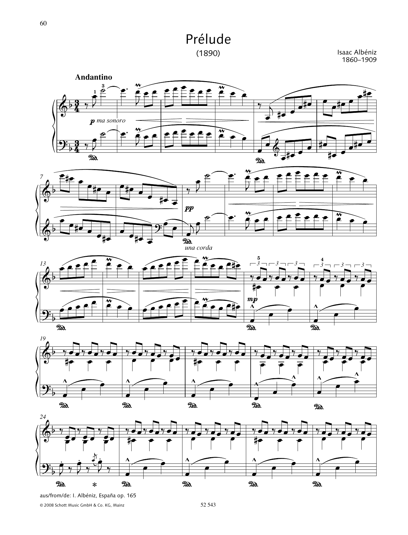 Isaac Albéniz Prélude sheet music notes and chords arranged for Piano Solo