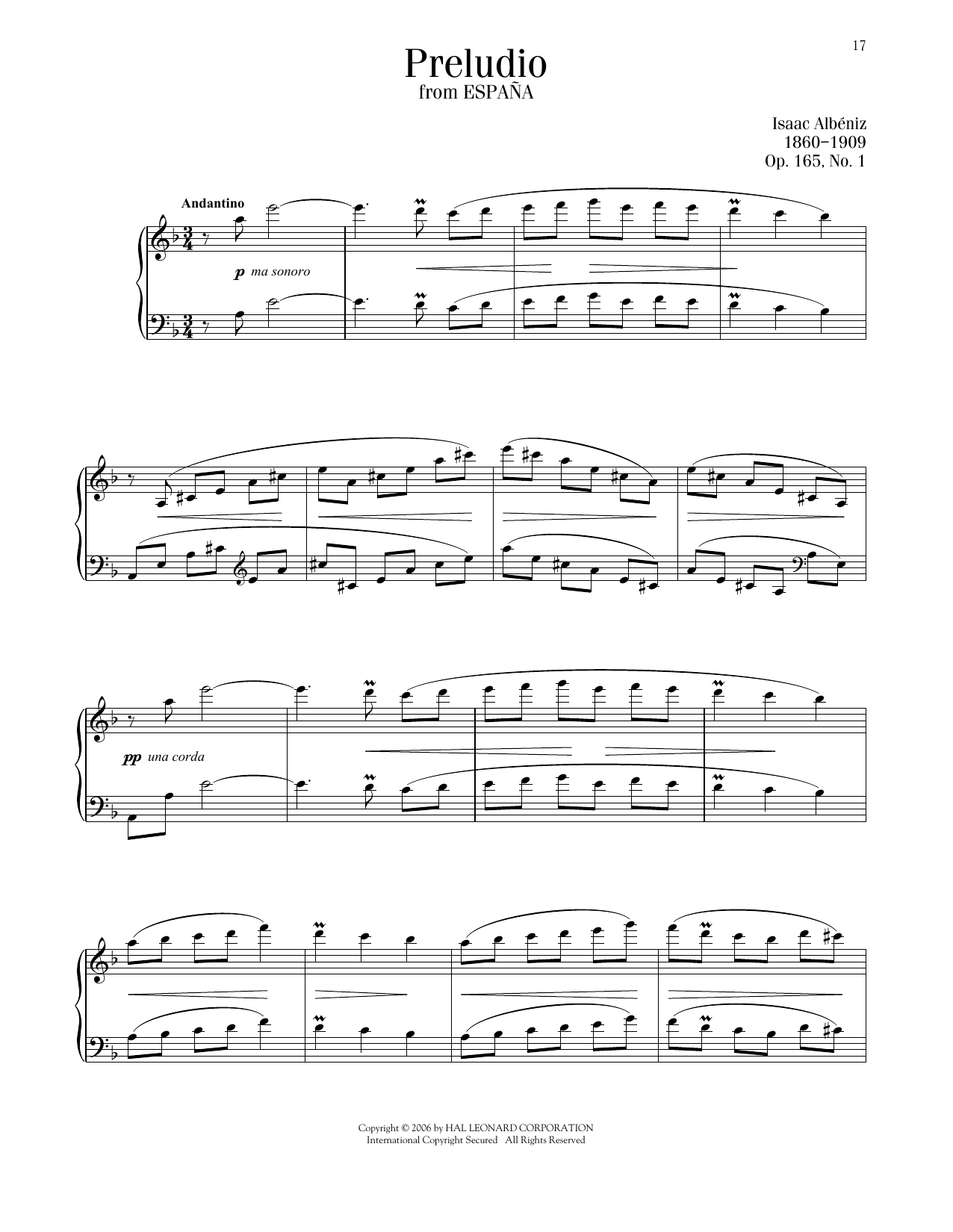 Isaac Albeniz Prelude, Op. 165, No. 1 sheet music notes and chords arranged for Piano Solo