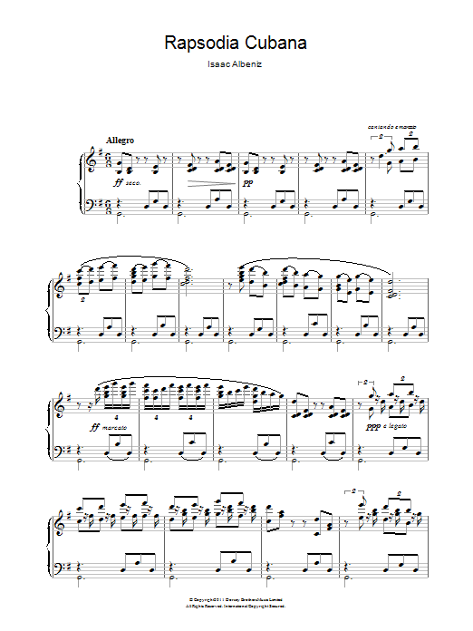 Isaac Albéniz Rapsodia Cubana sheet music notes and chords arranged for Piano Solo
