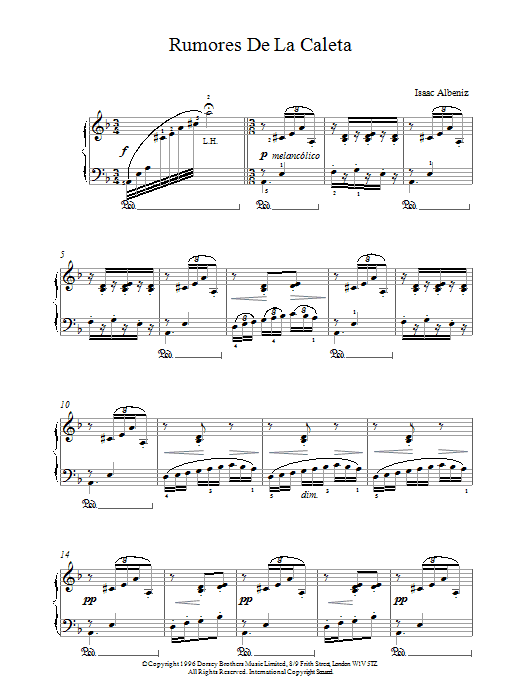 Isaac Albeniz Rumores De La Caleta sheet music notes and chords arranged for Piano Solo