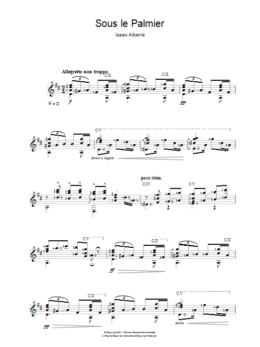 Isaac Albéniz Sous Le Palmier sheet music notes and chords arranged for Easy Guitar