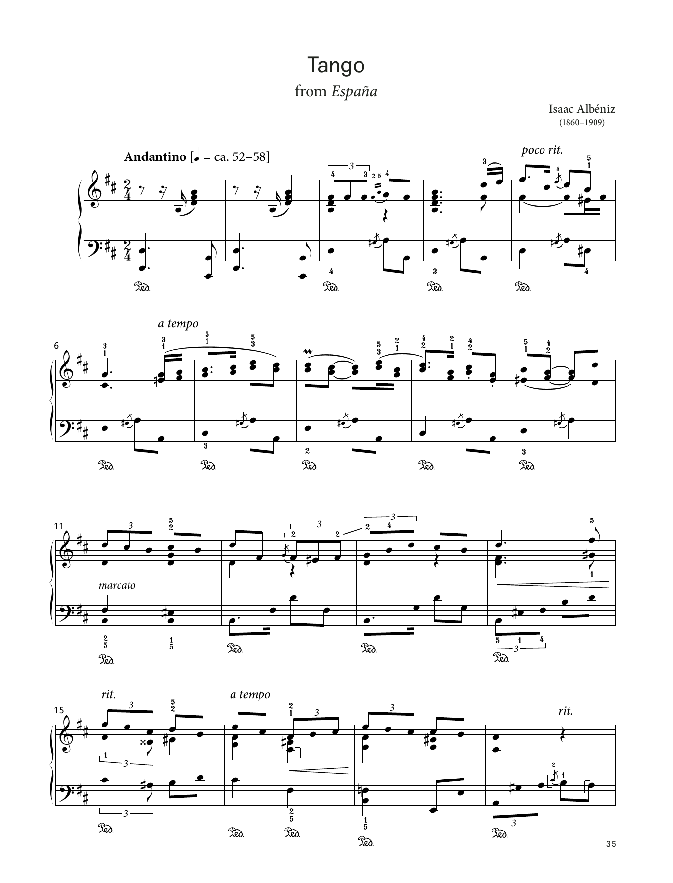 Isaac Albéniz Tango from España, Op. 165 No. 2 (LCME Piano 2018 Grade 6 List B) sheet music notes and chords arranged for Piano Solo