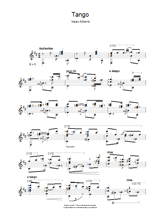 Isaac Albéniz Tango sheet music notes and chords arranged for Easy Guitar