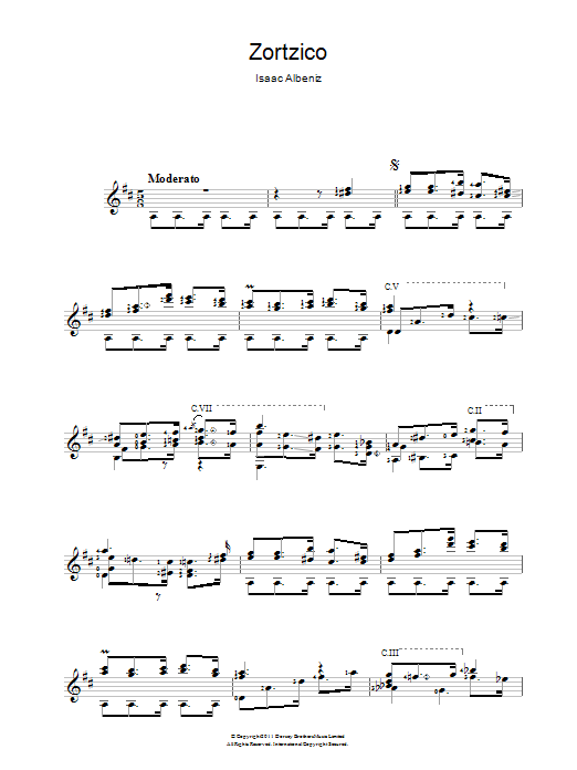Isaac Albéniz Zortzico sheet music notes and chords arranged for Easy Guitar